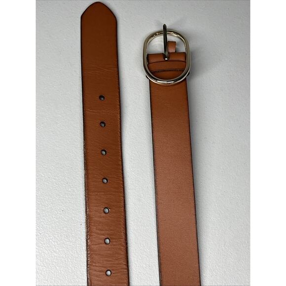 J Crew Oval Buckle Leather Belt Womens M/L Brown Gold Tone Buckle - Picture 2 of 8